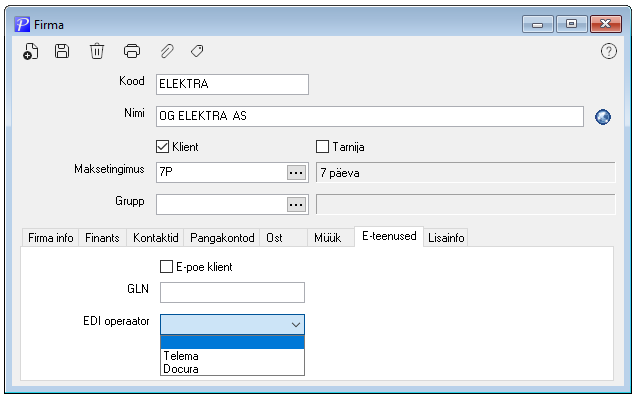 Firma kaart | EDI seadistused