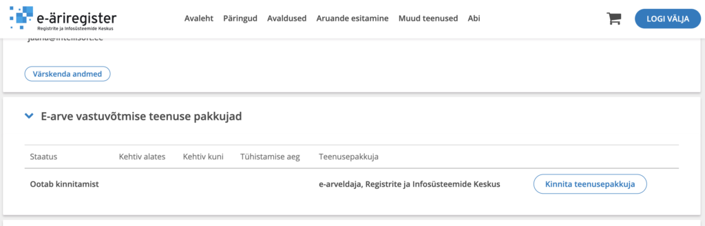 Äriregistri kuvatõmmis