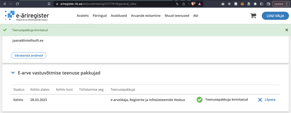 Äriregistri kuvatõmmis